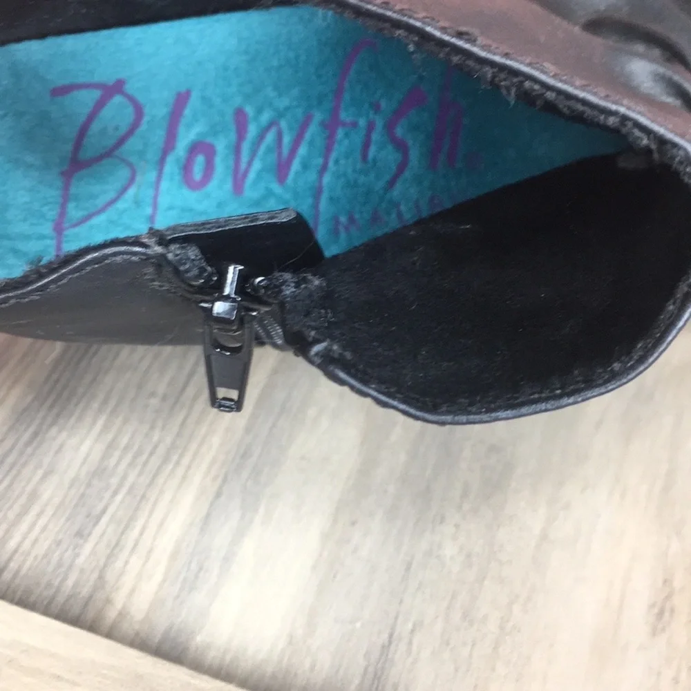 Blowfish’s Malibu Black Slouchy Faux Leather Wedge Ankle Booties
